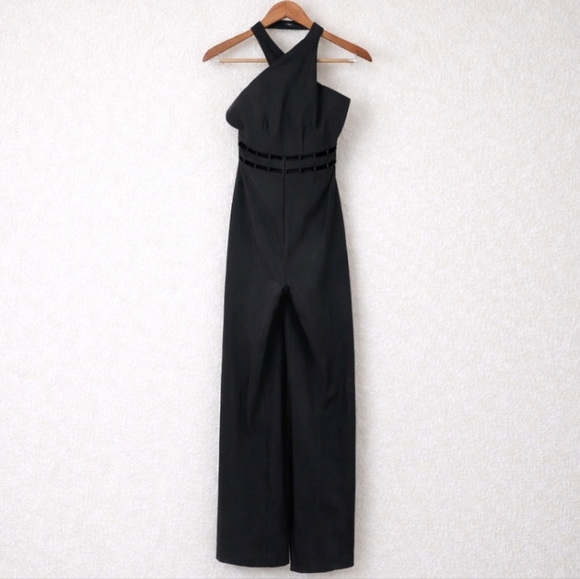 REVOLVE Finders Keepers Solar Black Halter Neck Backless Wide Leg Jumpsuit - Picture 4 of 9